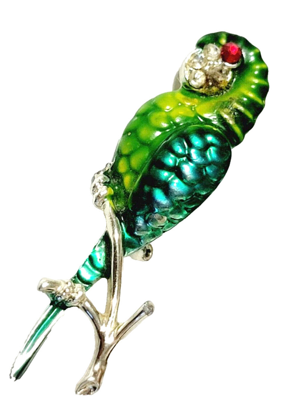 Enamel Parrot Brooch Pin Green Blue Large Figural Bird Vintage Jewelry ab1-90